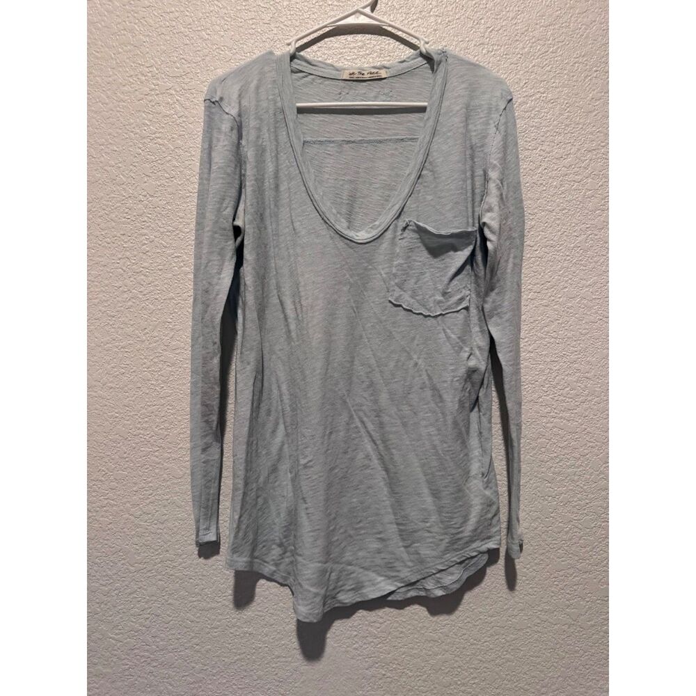 We The Free Free People Blue Gray Slub Long Sleeve Pocket Tee S